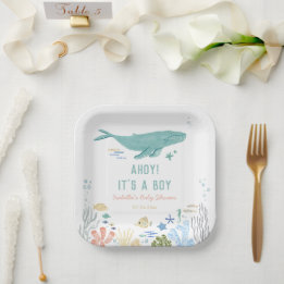 Assiettes En Carton Whale Ahoy C'est un Baby shower garçon