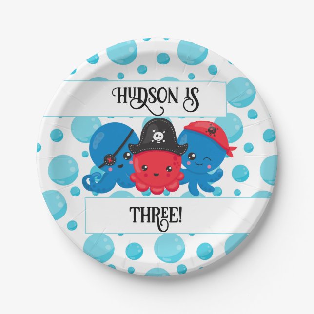 Assiettes En Carton "What's Kraken" Octopus Pirate Children's Birthday (Devant)