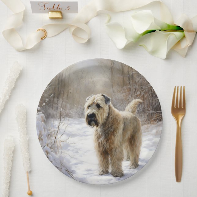 Assiettes En Carton Wheaten Terrier Laisser neiger Noël (Mariage)