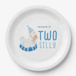 Assiettes En Carton Whimsical Blue One Silly Goose Premier anniversair