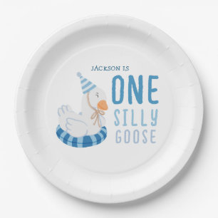 Assiettes En Carton Whimsical Blue One Silly Goose Premier anniversair