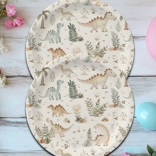 Assiettes En Carton Whimsical Boho Jungle Dinosaur Motif