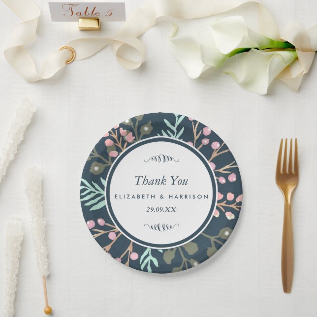 Assiettes En Carton Whimsical Botanical Berry Mariage (Mariage)