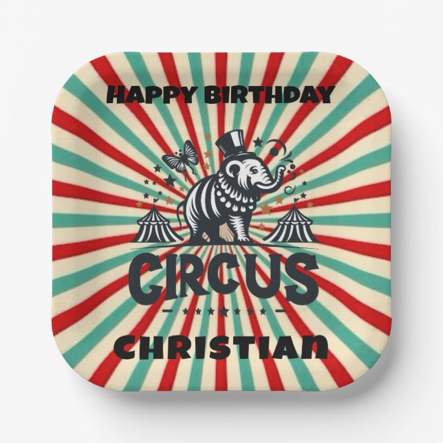 Assiettes En Carton Whimsical Circus Sunburst Anniversaire de enfant P (Recto)