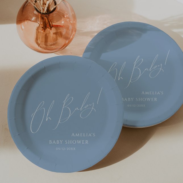 Assiettes En Carton Whimsical Dusty Blue Oh Baby ! Baby shower (Créateur téléchargé)