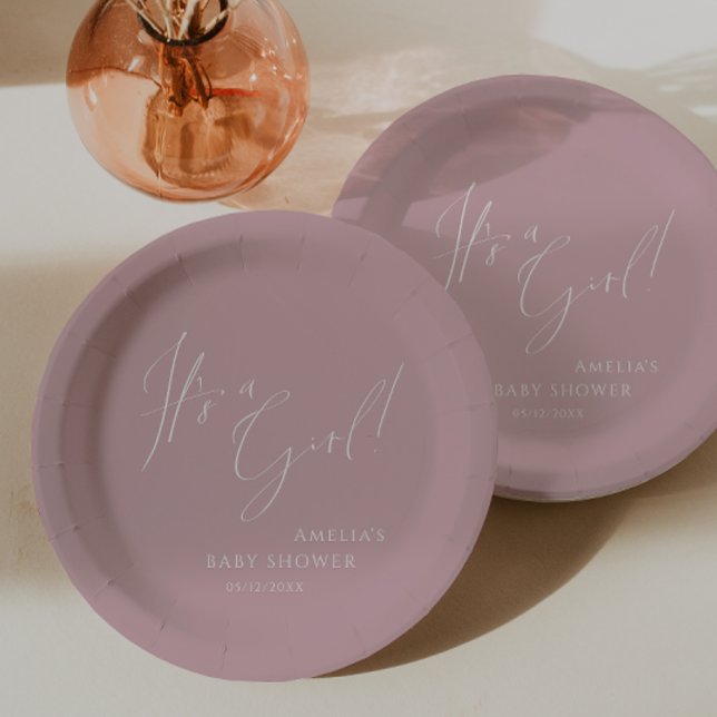 Assiettes En Carton Whimsical Dusty Rose C'est une fille ! Baby shower (Créateur téléchargé)