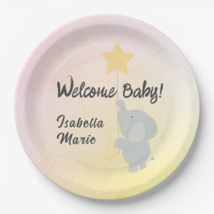 Assiettes En Carton Whimsical Elephant Welcome Baby