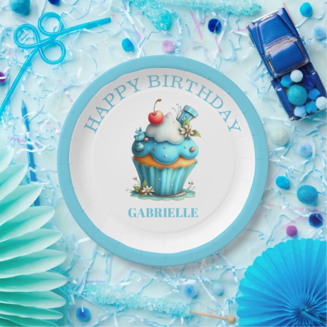 Assiettes En Carton Whimsical Fun Teal Birthday  (Fête)
