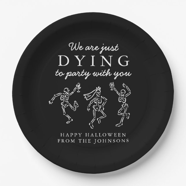 Assiettes En Carton Whimsical Hand Drawn Skeletons Halloween Party (Devant)