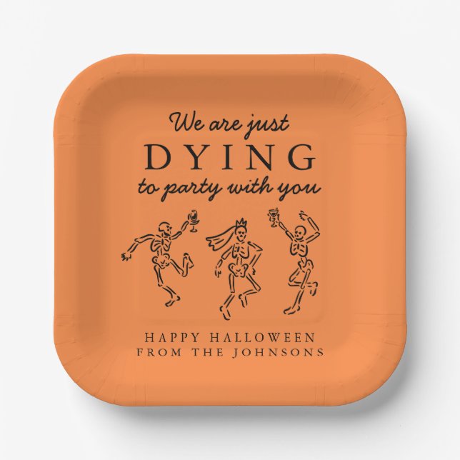 Assiettes En Carton Whimsical Hand Drawn Skeletons Halloween Party (Recto)