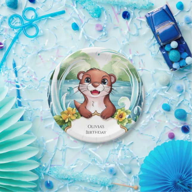 Assiettes En Carton Whimsical Lake Otter Anniversaire (Fête)