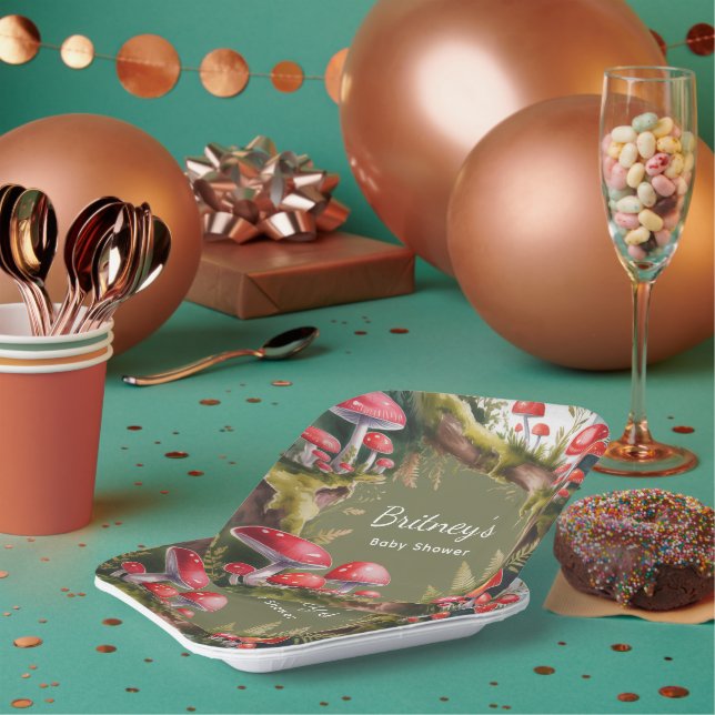 Assiettes En Carton Whimsical Mushroom Baby Shower (Multi)