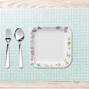 Assiettes En Carton Whimsical Oh Boy Aquarelle Doodle Baby shower