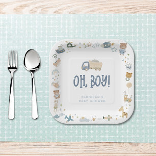 Assiettes En Carton Whimsical Oh Boy Aquarelle Doodle Baby shower