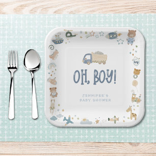 Assiettes En Carton Whimsical Oh Boy Aquarelle Doodle Baby shower