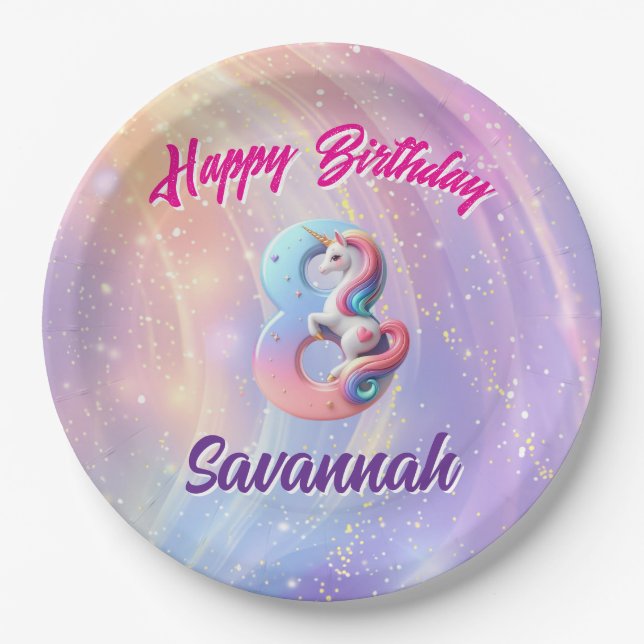 Assiettes En Carton Whimsical Pastel Unicorn 8 fête d'anniversaire (Devant)