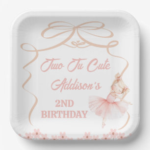 Assiettes En Carton Whimsical Pink Ballerina Two Tu Cute 2e anniversai