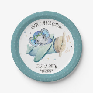 Assiettes En Carton Whimsical Watercolor Elephant Baby shower avion