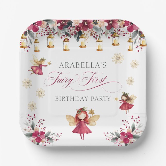 Assiettes En Carton Whimsical Winter Fairy First Birthday Party (Recto)