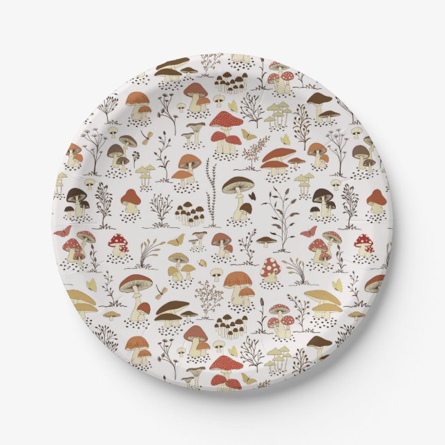 Assiettes En Carton Whimsical Woodland Champhrooms Motif (Devant)