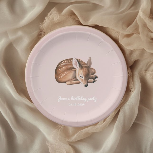 Assiettes En Carton Whimsland Cerf Anniversaire rose (Créateur téléchargé)