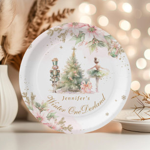 Assiettes En Carton Whimsski Winter Onederland Pastel rose anniversair
