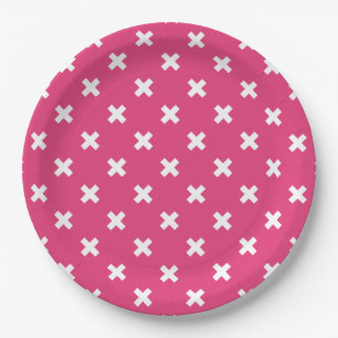 Assiettes En Carton White cross stitches on fuchsia