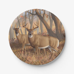 Assiettes En Carton White Deer Buck & Doe Automne Maple Woods