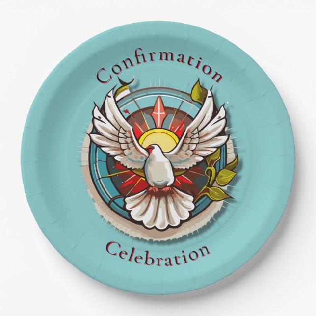Assiettes En Carton White Dove Turquoise Blue Confirmation Célébration (Devant)
