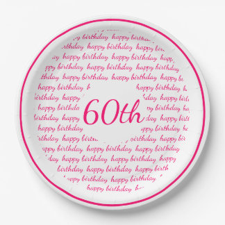 Assiettes En Carton White Hot Pink 60e Joyeuse Typographie d'anniversa