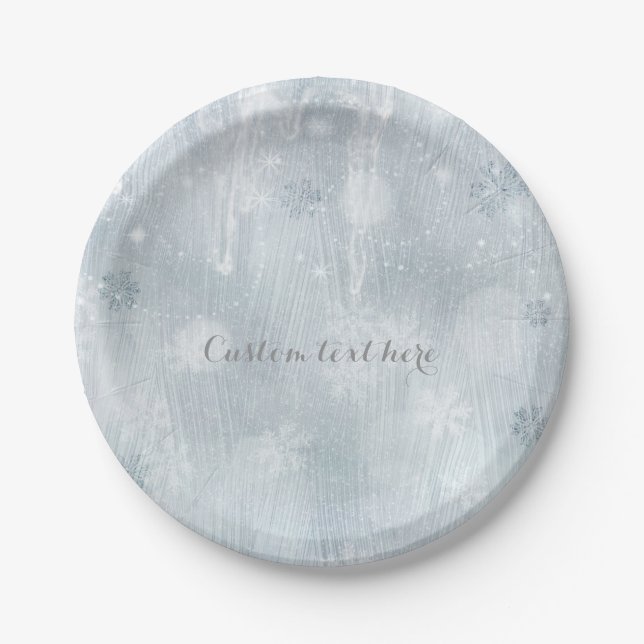 Assiettes En Carton White Ice Snowflakes Winter Wonderland Party (Devant)