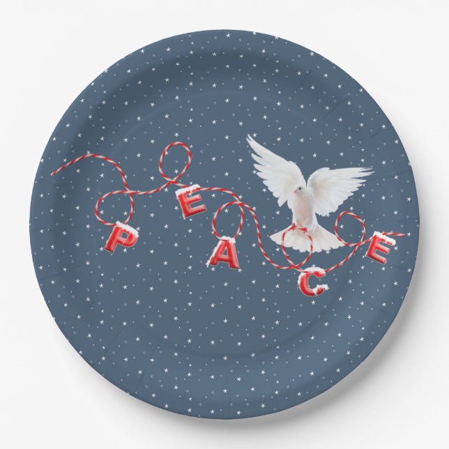 Assiettes En Carton White Peace Dove With Peace Text (Devant)