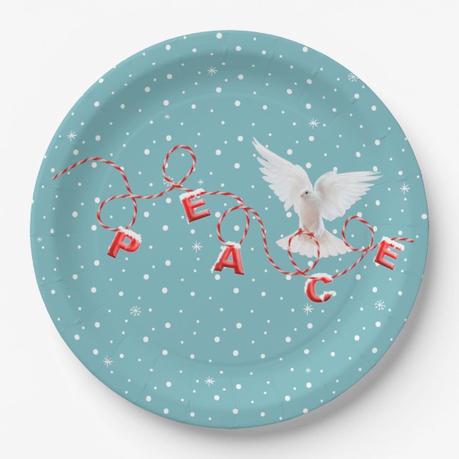 Assiettes En Carton White Peace Dove With Peace Text (Devant)