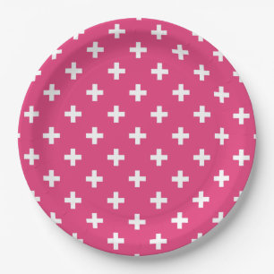 Assiettes En Carton White polka crosses on fuchsia