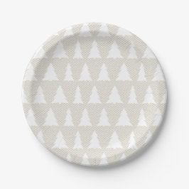 Assiettes En Carton White Tree Motif Faux Beige Canvas Fête
