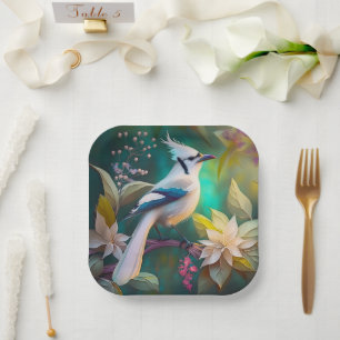 Assiettes En Carton White Tufé Turquoise Wing Jay Imaginaire Bird