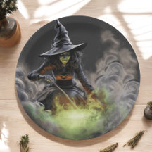 Wicked Halloween Sorcière Stirring Cauldron en ébu