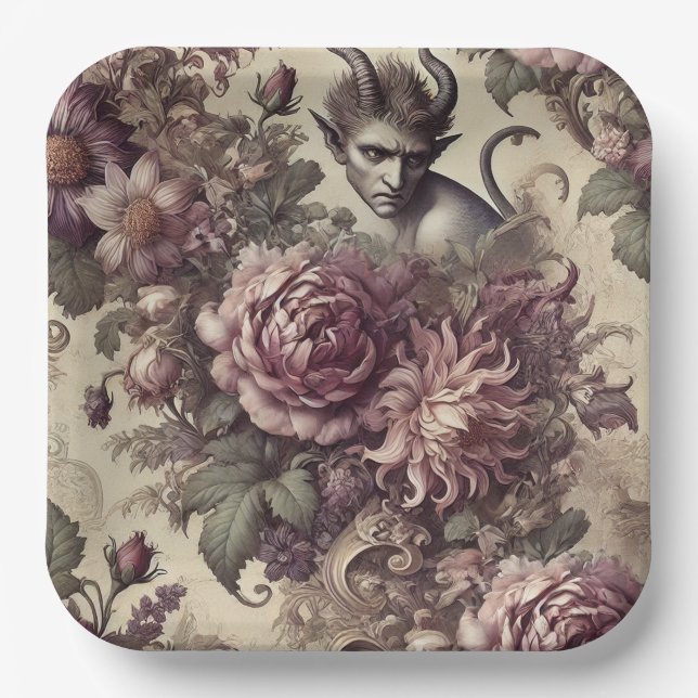 Assiettes En Carton Wicked Plum Petals – Gothic Floral Design (Recto)