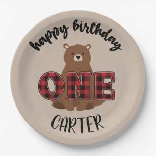 Assiettes En Carton Wild One Bear Bonne fête d'anniversaire