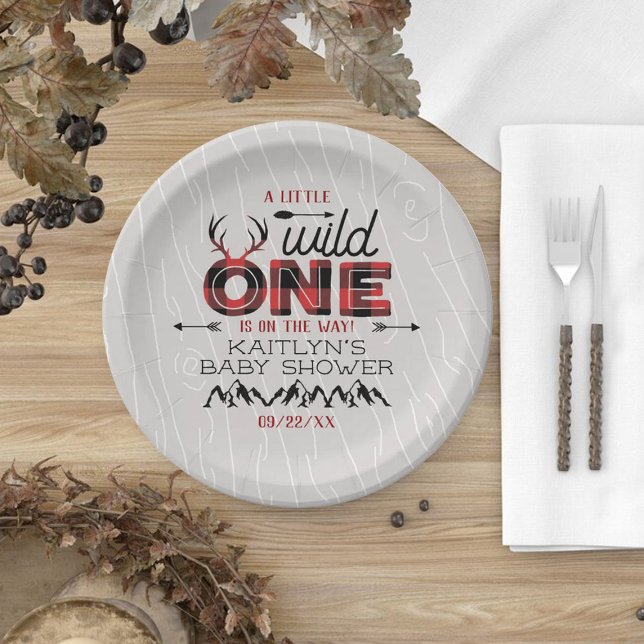 Assiettes En Carton Wild One Boys Rustic Plaid Baby shower de bûcheron (Créateur téléchargé)