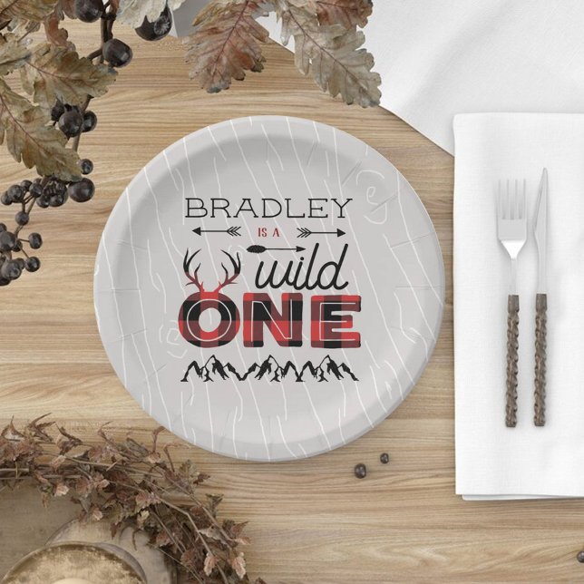 Assiettes En Carton Wild One Boys Rustic Plaid Lumberjack 1er annivers (Créateur téléchargé)