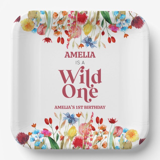 Assiettes En Carton Wild One Fleur sauvage 1er anniversaire (Recto)