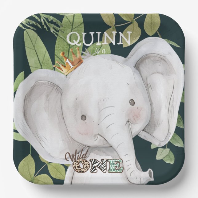 Assiettes En Carton Wild One Jungle Animals Safari 1st Birthday (Recto)