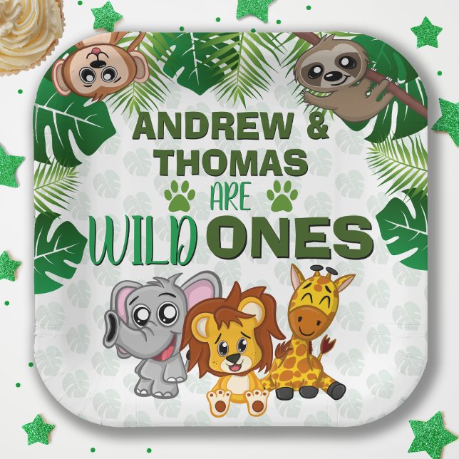 Assiettes En Carton Wild One Jungle Safari Animal Twins Premier annive (Créateur téléchargé)