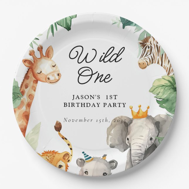 Assiettes En Carton Wild One Jungle Safari Anniversaire (Devant)