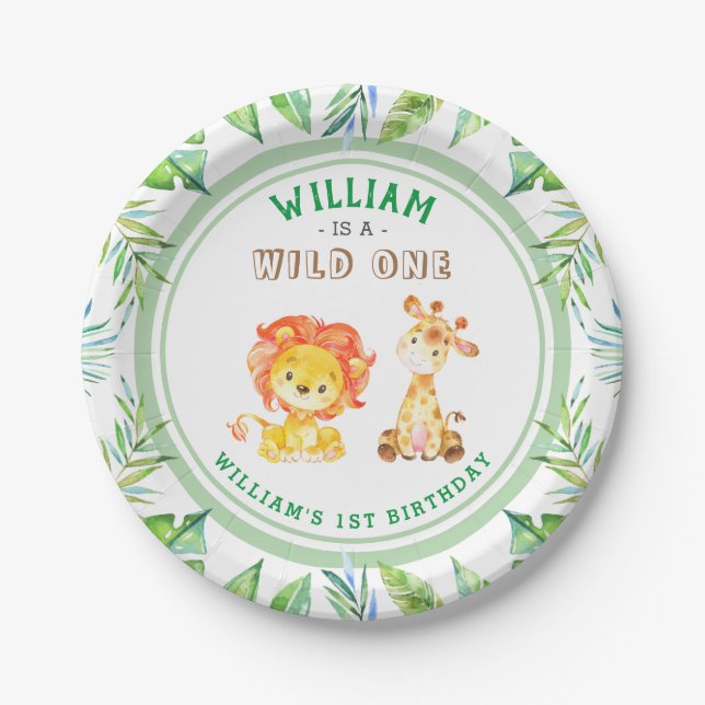 Assiettes En Carton Wild One Jungle Safari bébé garçon 1er anniversair (Devant)