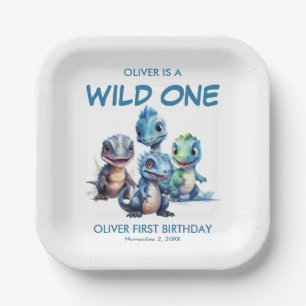 Assiettes En Carton Wild One mignonne Dinosaur Première fête d'anniver