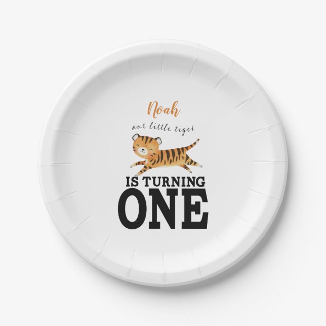 Assiettes En Carton Wild One mignonne Jungle Tiger 1er anniversaire (Devant)