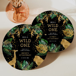 Assiettes En Carton Wild One Safari 1ère fête d'anniversaire Vert noir