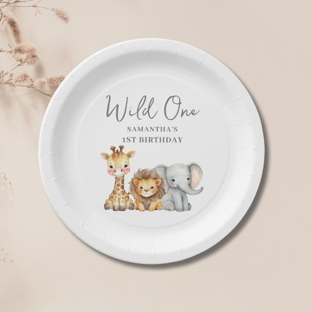 Assiettes En Carton Wild One Safari animal premier anniversaire (Créateur téléchargé)